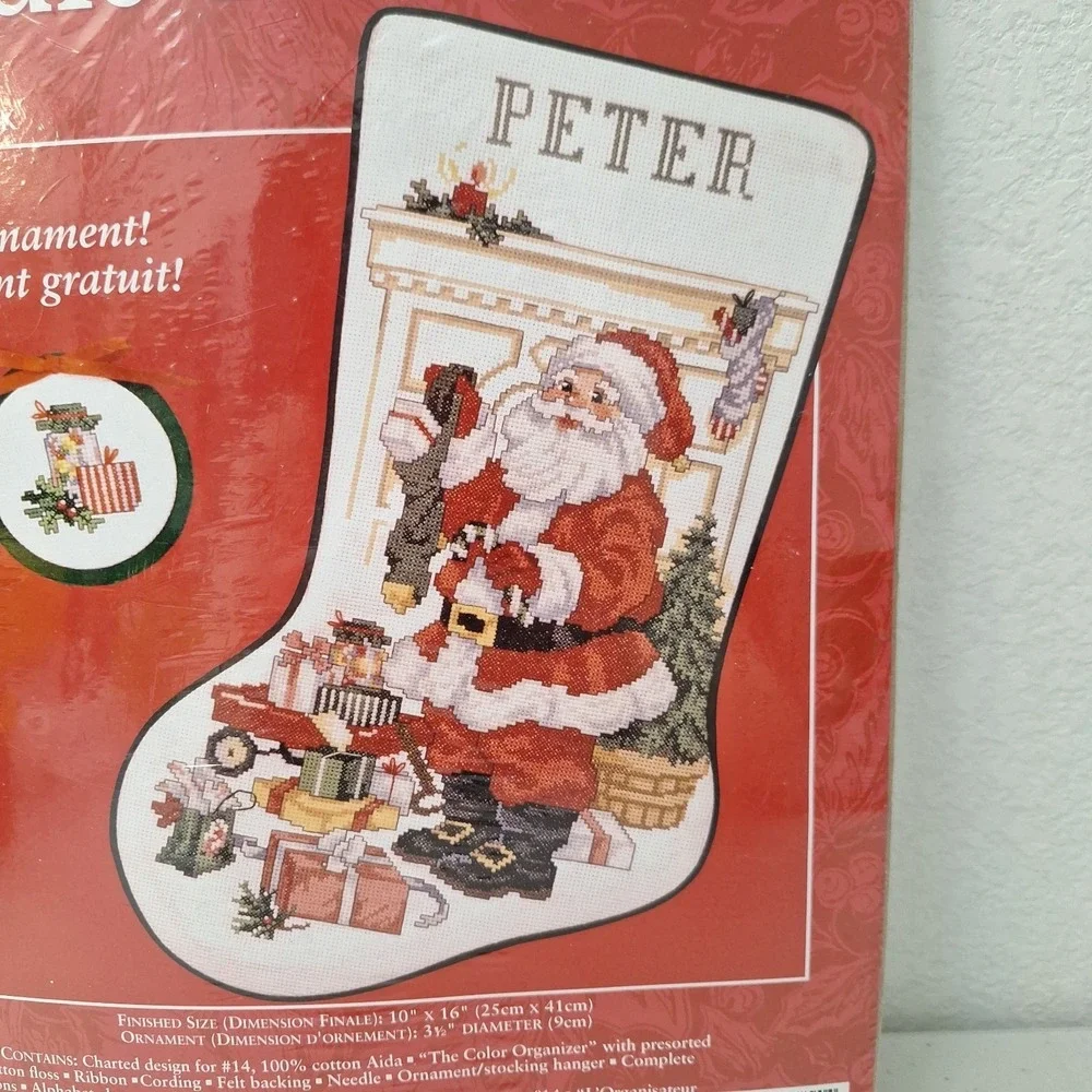 Needle Treasures SANTA AT WORK Cross Stitch Christmas Stocking Kit 02890